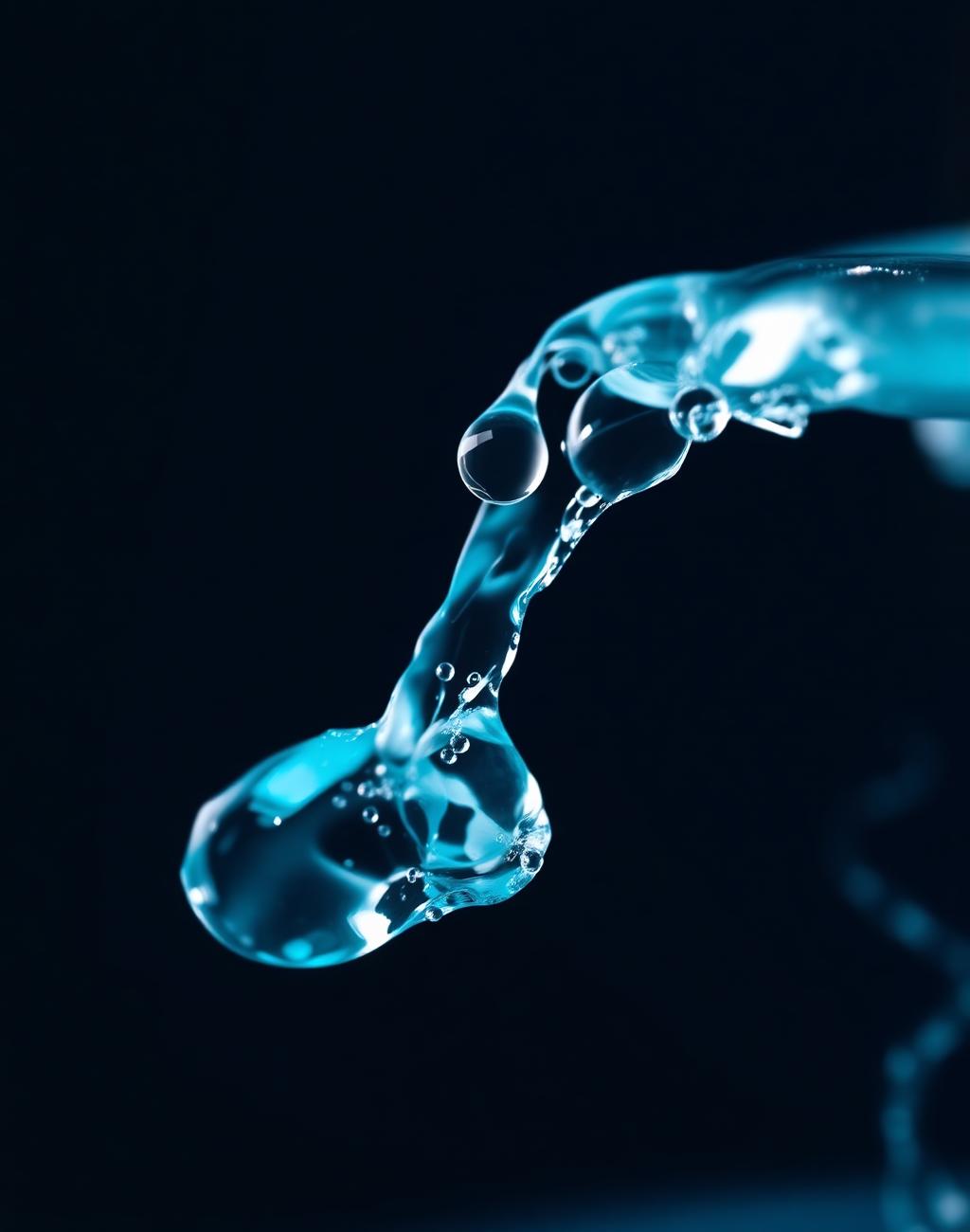 Macro photograph of clear water droplets against a dark background